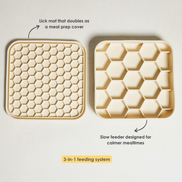 Hive 3-in-1 Slow Feeder Bowl- Oatmilk