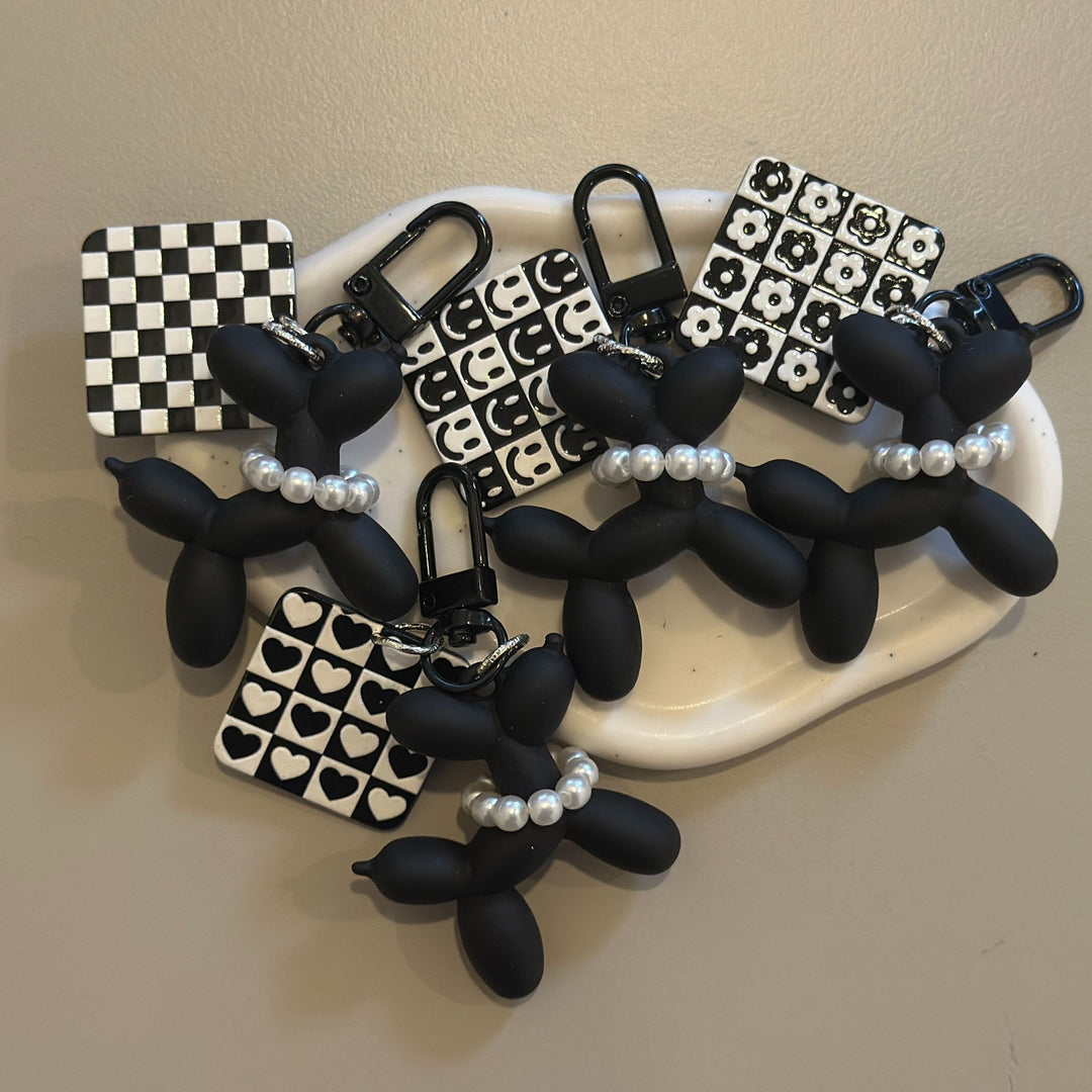 Modern balloon dog charm – stylish black & white pet lover bag accessory gift