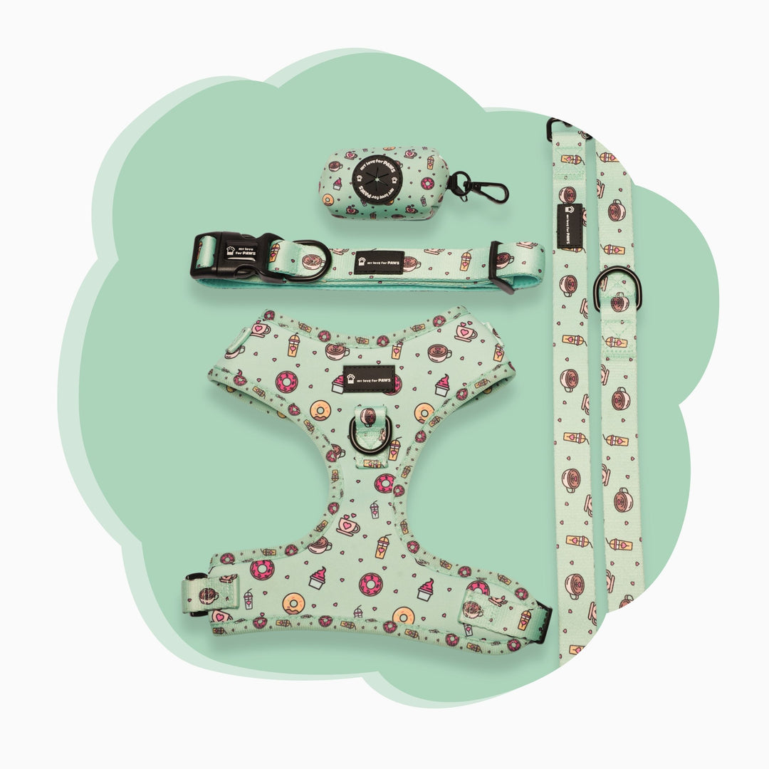 Donut Dreams Pet Bundle – Matching Leash, Collar, Harness and Poop Bag
