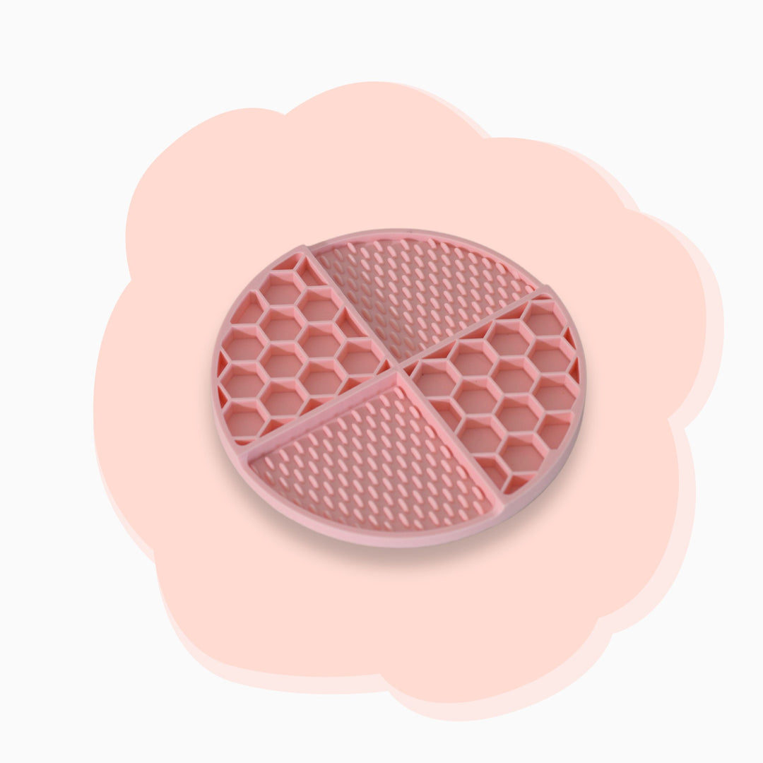 Premium pink enrichment mat for dogs & cats – durable honeycomb & flower slow feeder, eco-friendly silicone.