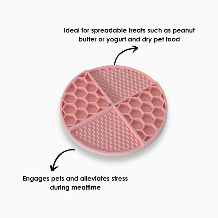 Durable eco-friendly slow feeder mat – pink flower design for dogs & cats enrichment feeding.