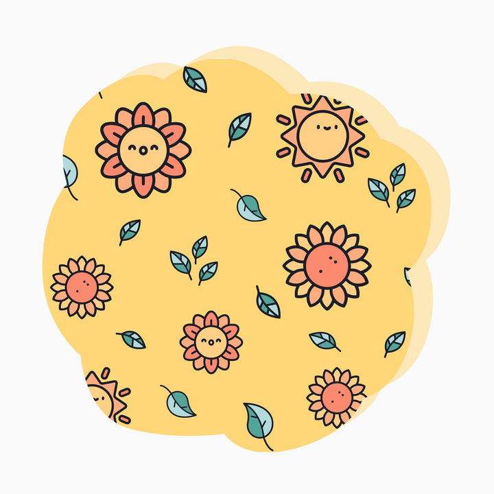 Beige dog leash fabric with sunflower floral pattern close-up.