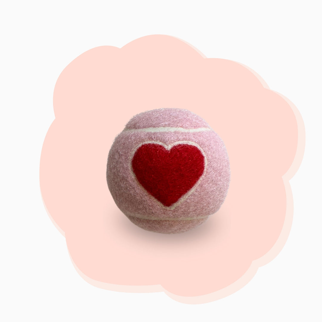 Pink Heart Dog Tennis Ball – Cute Durable Fetch Toy for Dogs